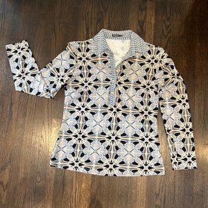 J. McLaughlin Blue, Gray & White Pullover with Buttons Size Small